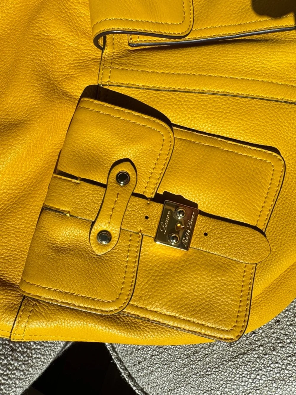 LRL Ralph Lauren Marigold Yellow Leather Double Cargo Pocket Hobo Bag